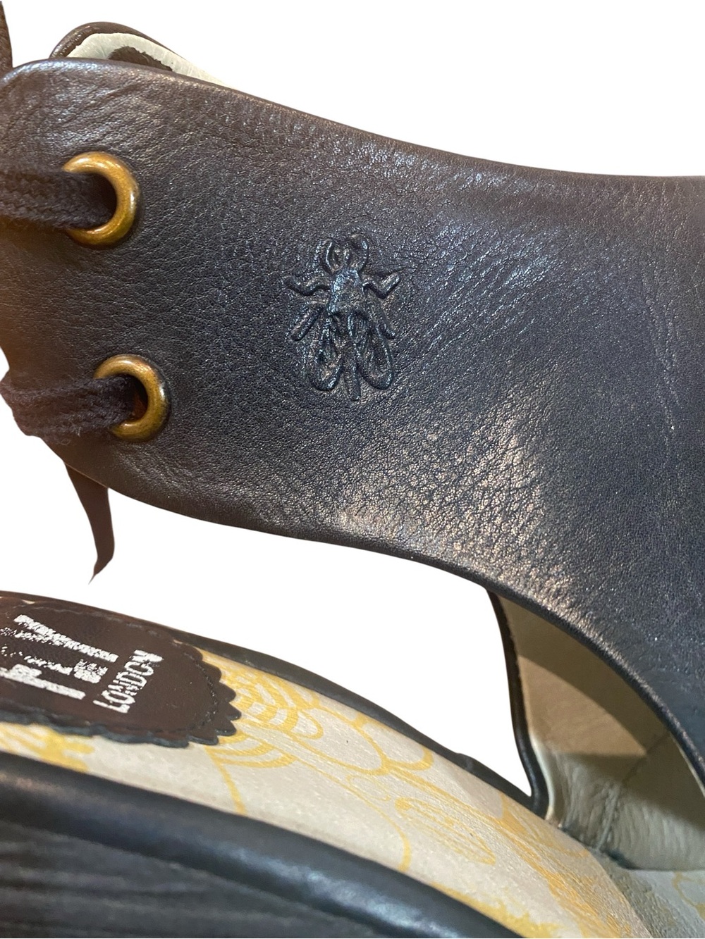 Fly London YUZU Black Leather Peep-Toe Wedge Sandals with Back Tie, EU 37. - Picture 3 of 11